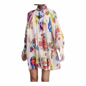 CARESTE Lucine Long Sleeve Silk Dress Insierra Floral Bianco Size 2 Flowing